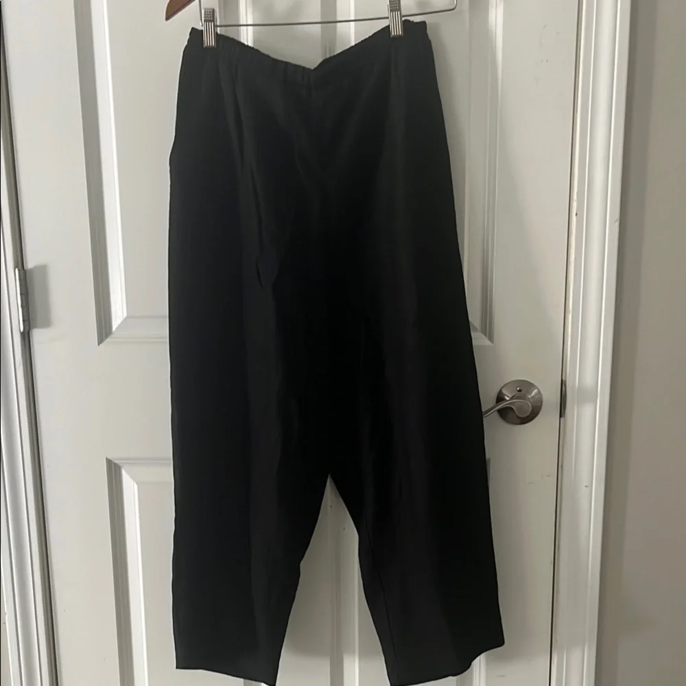 Vintage Alissa Black Linen Wide leg ankle Pants with elastic waist & pockets med - Picture 1 of 7